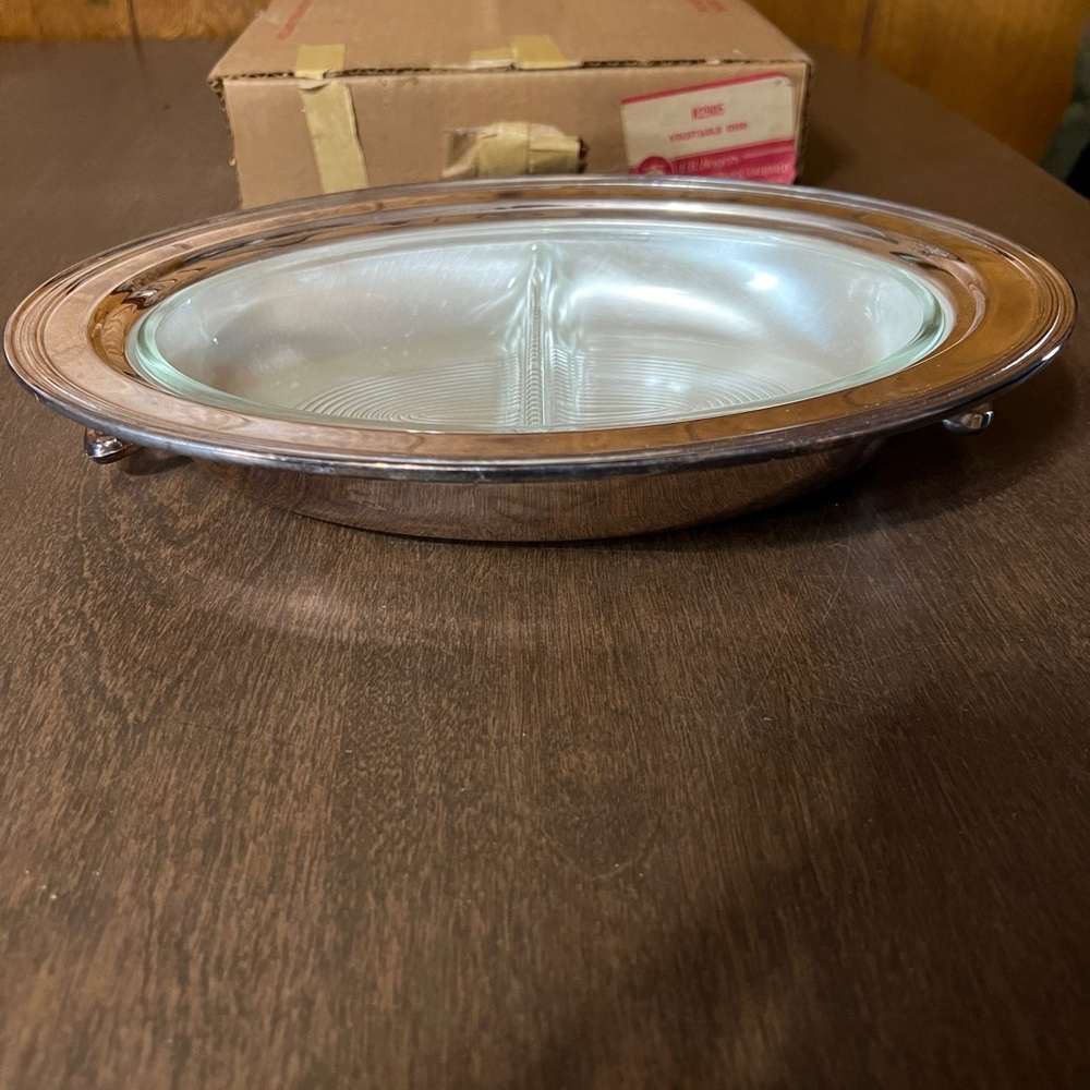 Vintage F.B. Rogers Silver Company Covered Oval Divided Vegetable Serving Dish